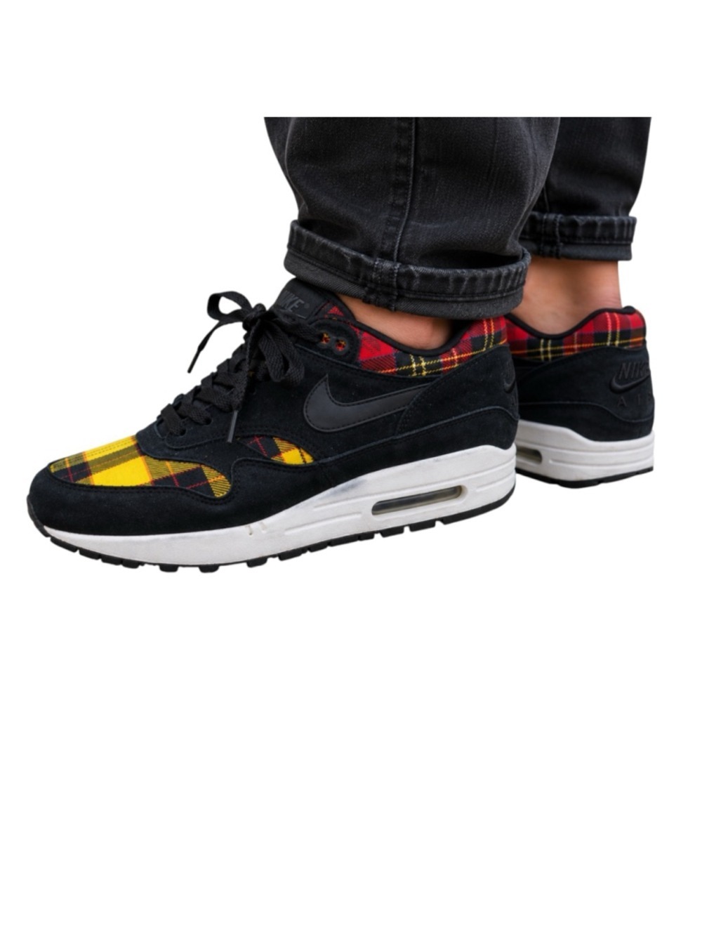 Nike Air Max 1 Tartan Plaid Black Yellow Red Women's Size 8